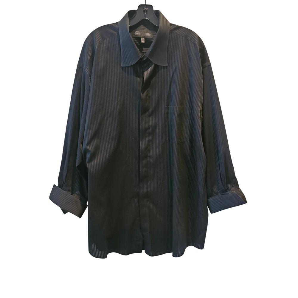 Diamante Couture Collection 2XL Big‎ Man Black Striped Dress Shirt 18.5 34/35